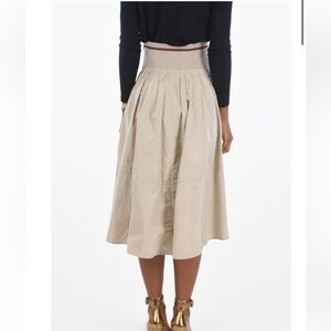 Brunello Cucinelli Beige Flared Skirt Wide Stretch Waistband Italy Luxury Sz 12